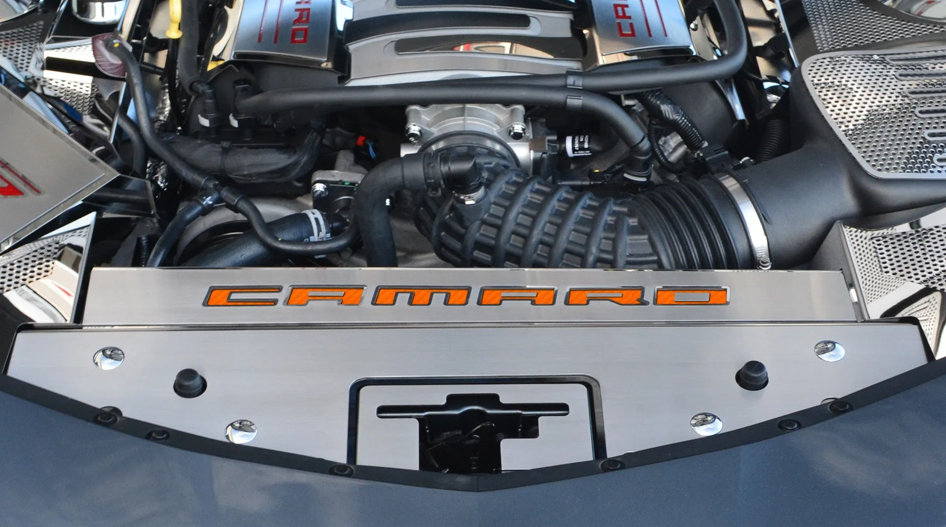 2016-2020 Camaro - Front Header Plate CAMARO Style - Stainless Steel