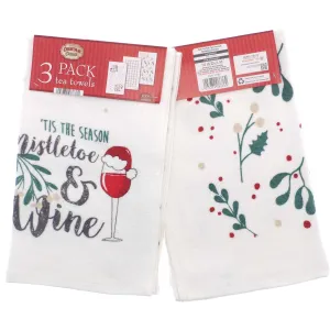 3pk Christmas Novelty Tea Towels - Mistletoe