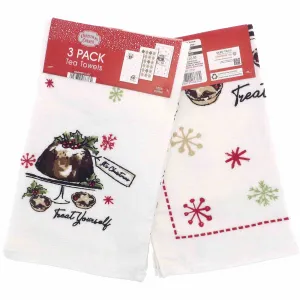 3pk Christmas Novelty Tea Towels - Treat Yourself