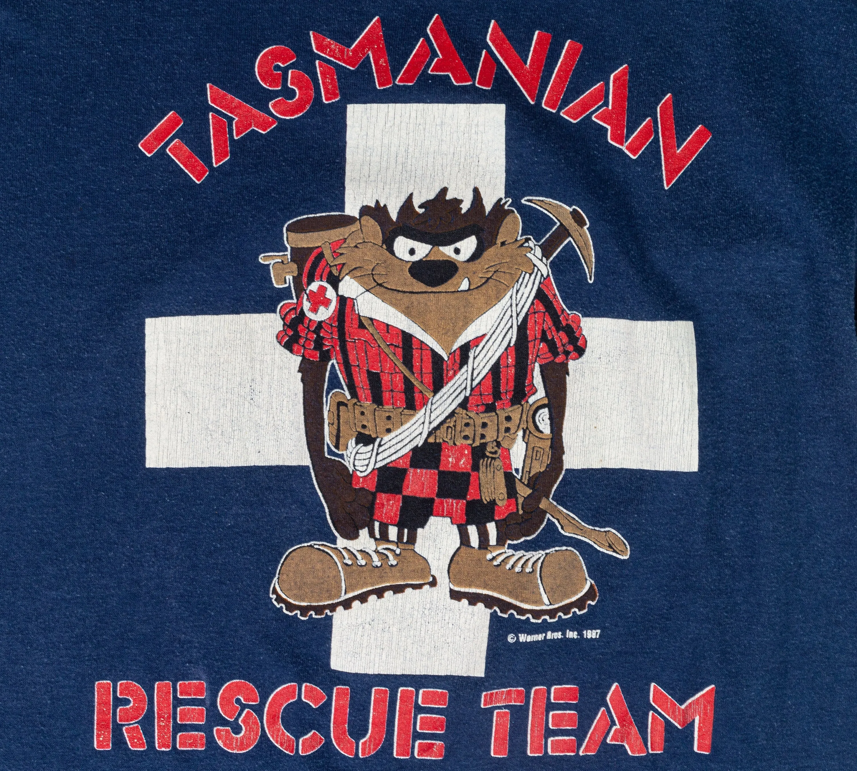 80s Looney Tunes Tasmanian Rescue Team T Shirt - Medium to Large
