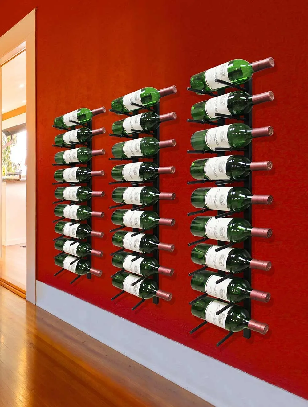 9 Bottle Modern Peg Wine Rack (Black)