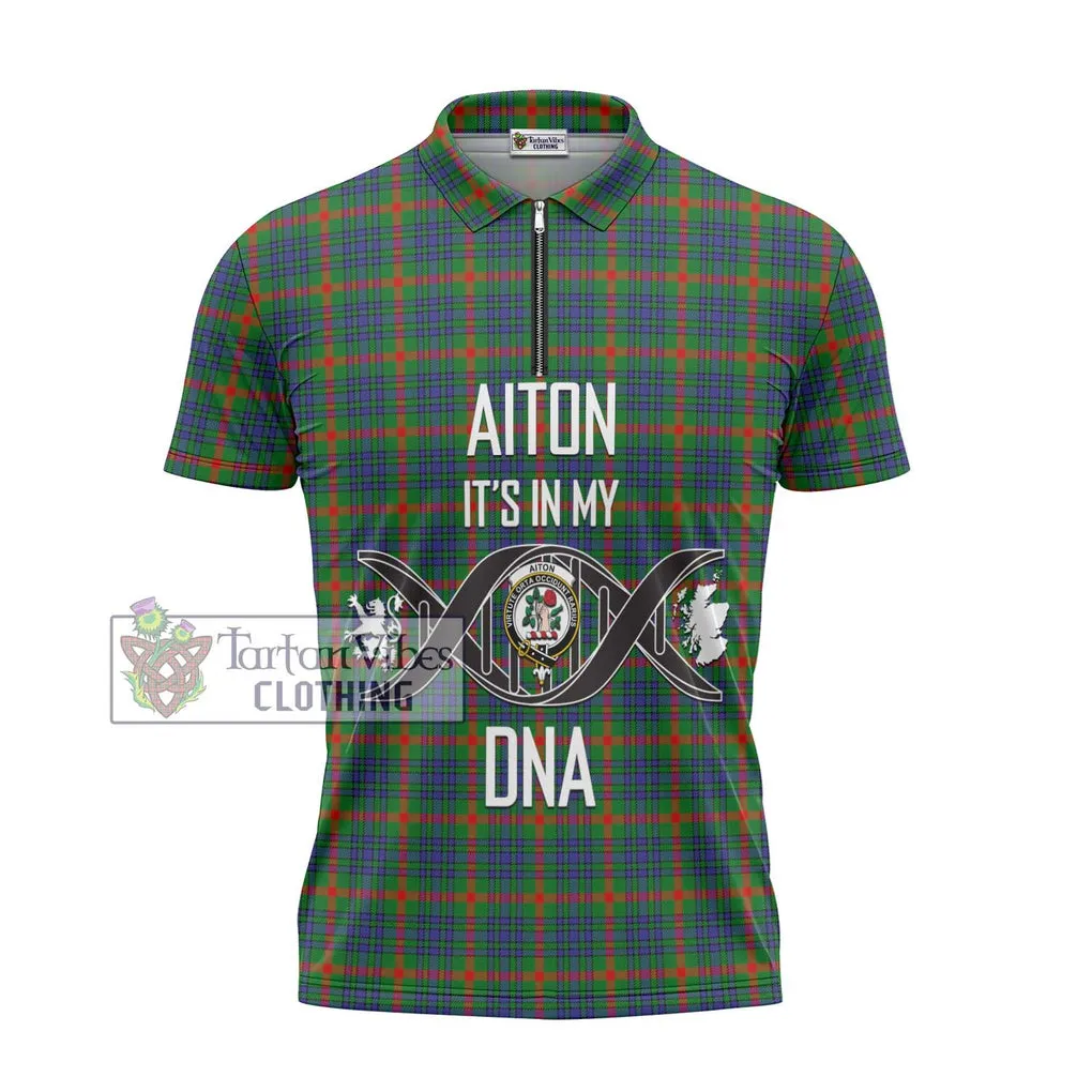 Aiton Tartan Zipper Polo Shirt with Family Crest DNA In Me Style