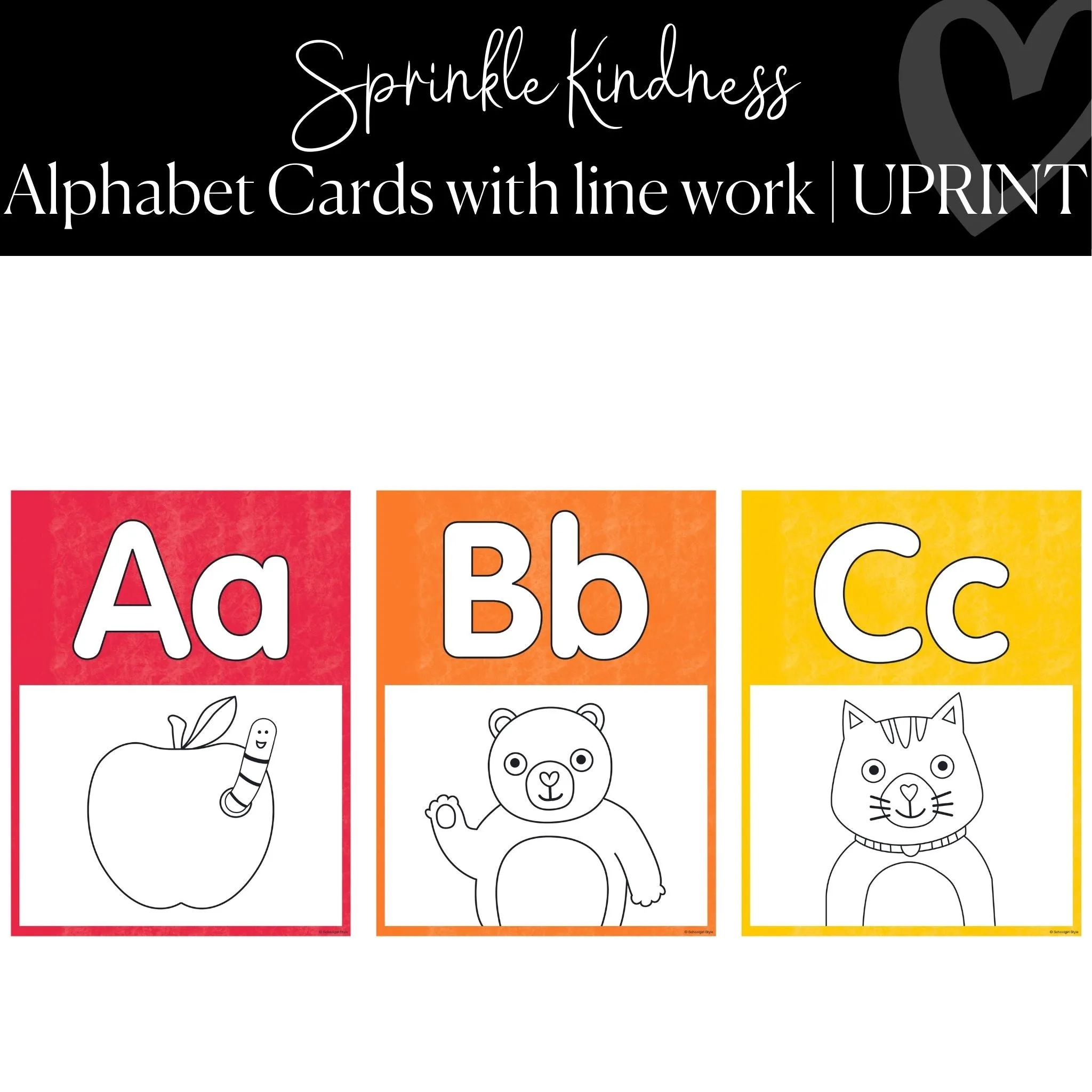 Alphabet Posters with Line Work | Rainbow Classroom Decor |Sprinkle Kindness | UPRINT |  Schoolgirl Style