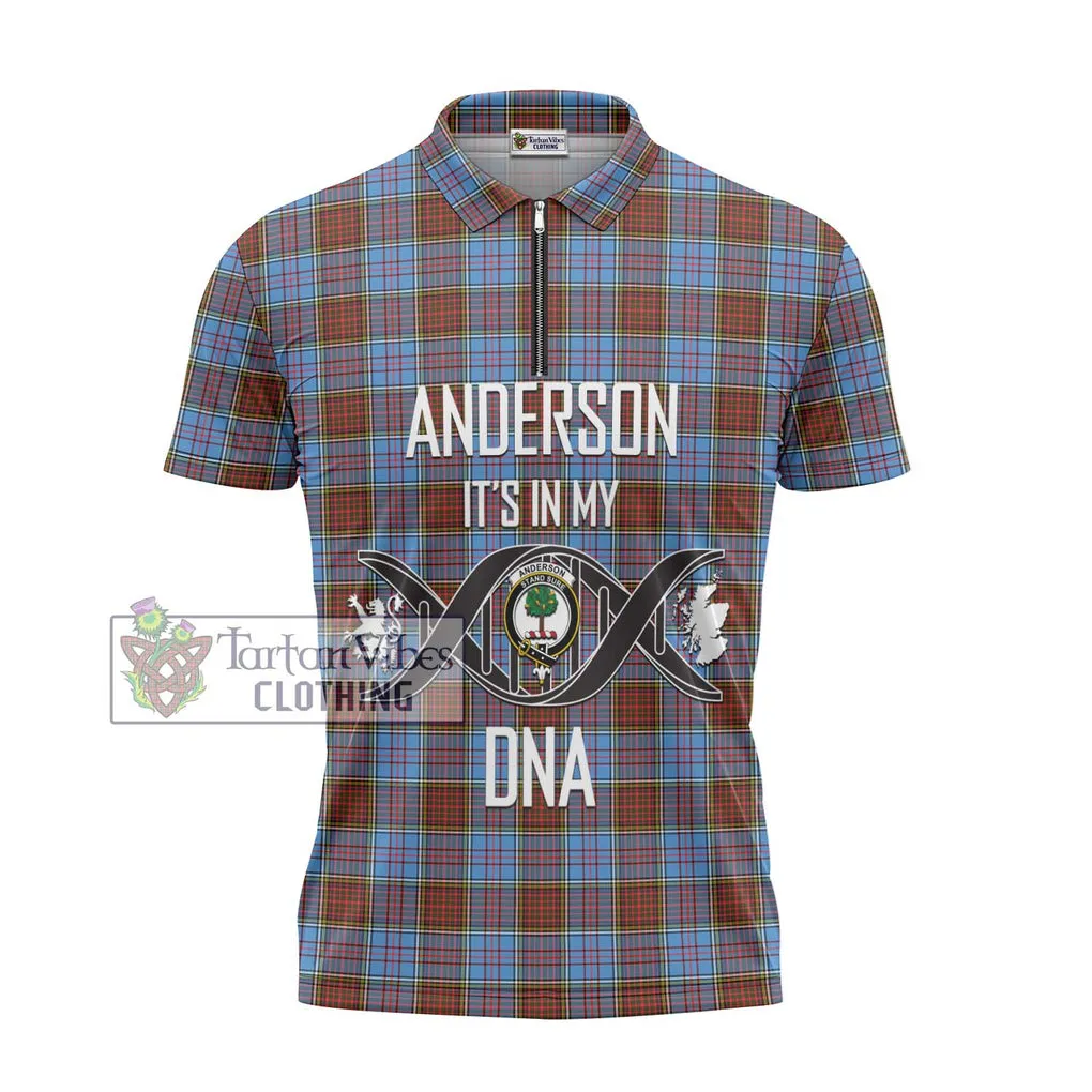 Anderson Modern Tartan Zipper Polo Shirt with Family Crest DNA In Me Style