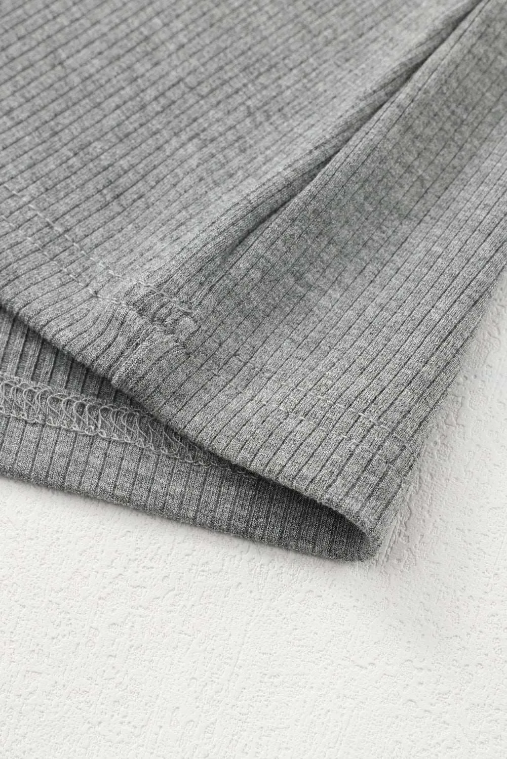 Apricot Ribbed Solid Color Striped Mesh Long Sleeve Top