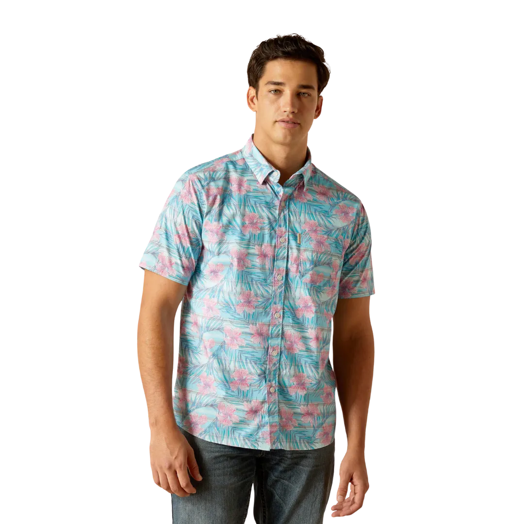 Ariat Men's Monroe Stretch Modern Fit Misty Jade Hawaiian Print Shirt