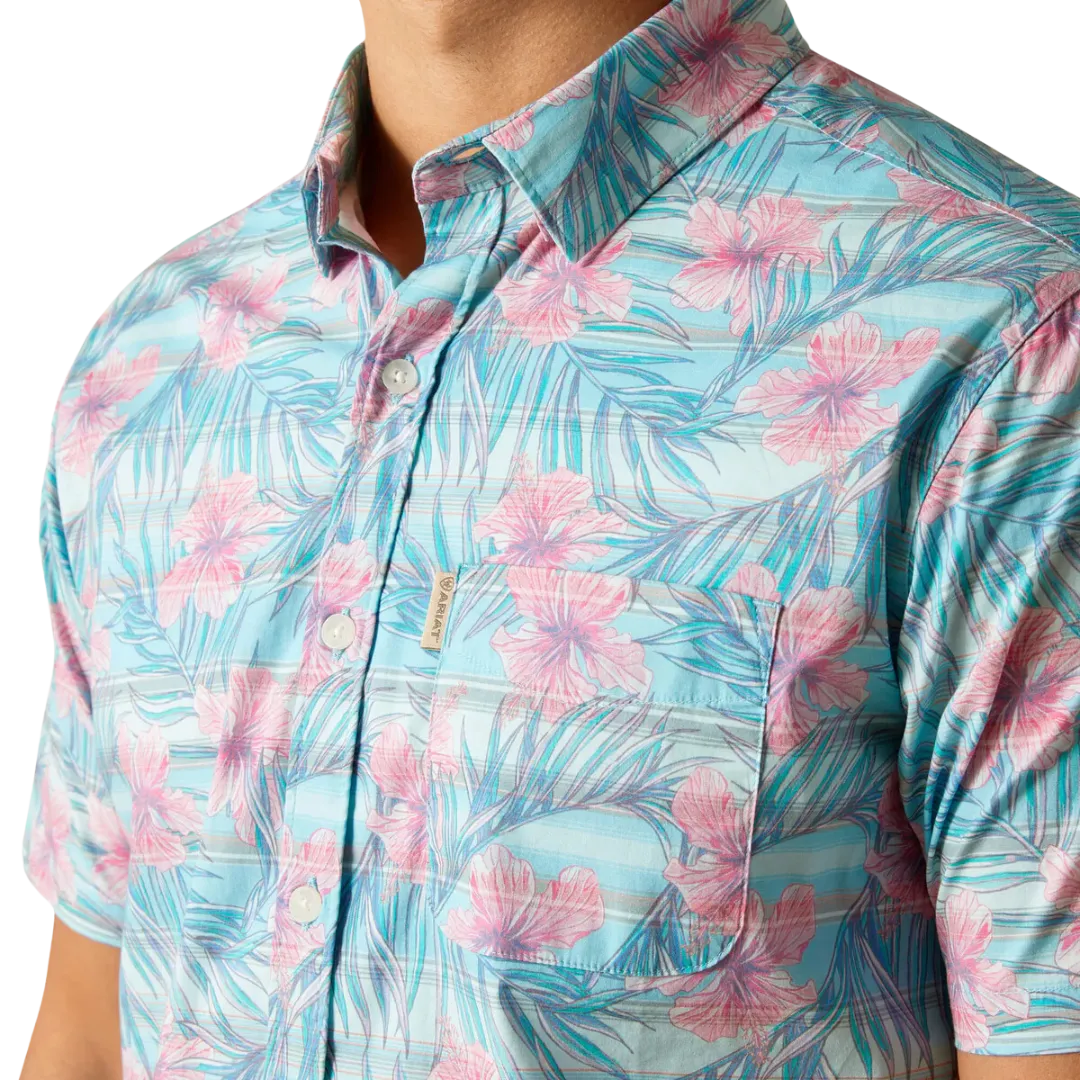 Ariat Men's Monroe Stretch Modern Fit Misty Jade Hawaiian Print Shirt