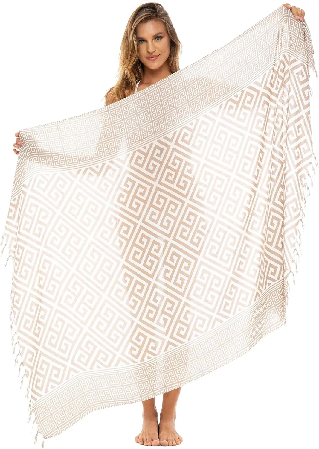 Back From Bali Womens Geometric Print Sarong Wrap Beach Pareo Swimsuit Cover Up Skirt with Coconut Clip