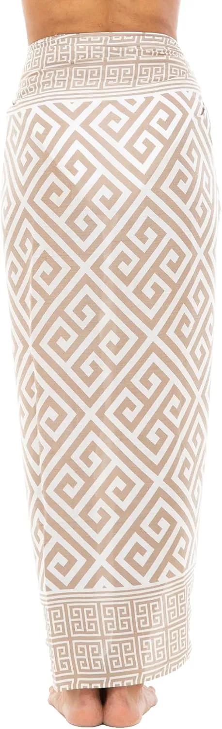 Back From Bali Womens Geometric Print Sarong Wrap Beach Pareo Swimsuit Cover Up Skirt with Coconut Clip