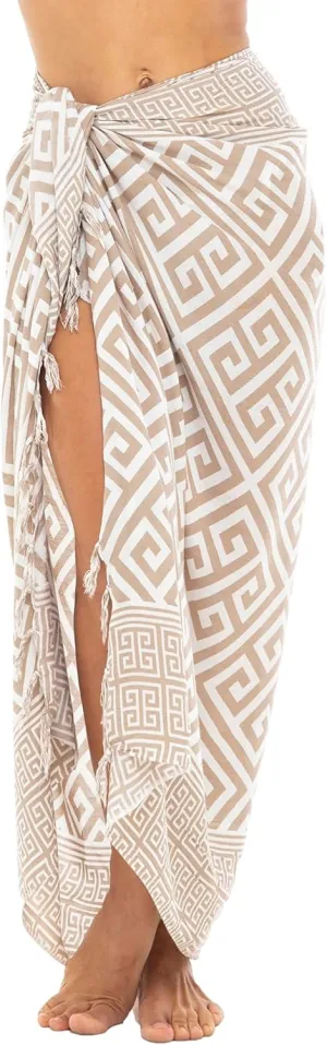 Back From Bali Womens Geometric Print Sarong Wrap Beach Pareo Swimsuit Cover Up Skirt with Coconut Clip