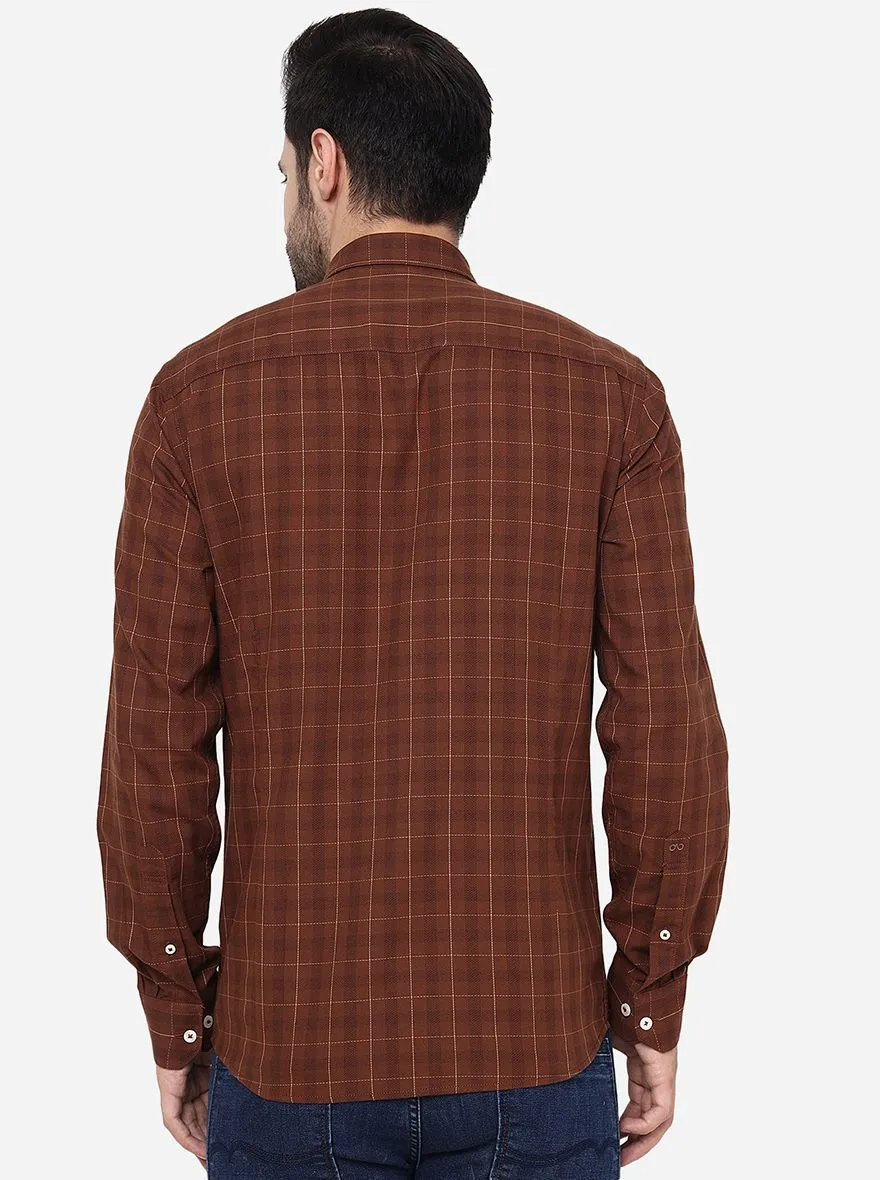 Coffee Brown Checked Slim Fit Semi Casual Shirt | JadeBlue