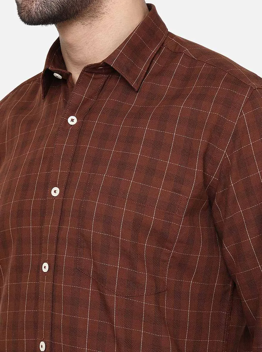 Coffee Brown Checked Slim Fit Semi Casual Shirt | JadeBlue