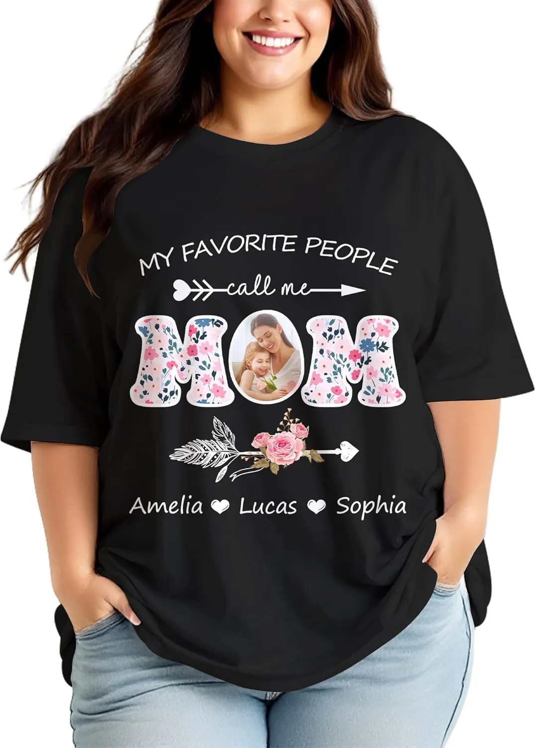 Custom T Shirts for Mom Mama Grandma Personalized Shirt with Photo Customized Name Tee Unique Gifts for Mothers Day