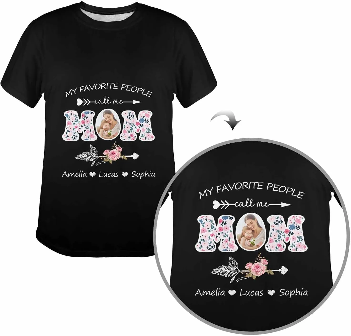 Custom T Shirts for Mom Mama Grandma Personalized Shirt with Photo Customized Name Tee Unique Gifts for Mothers Day