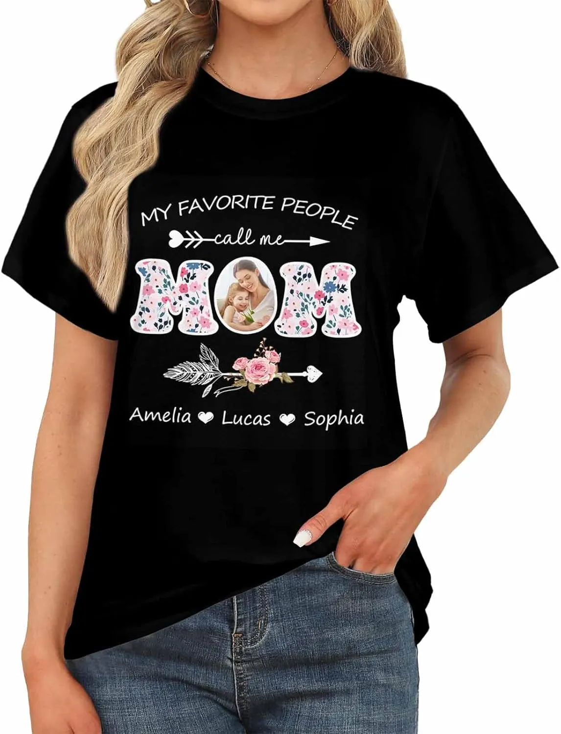 Custom T Shirts for Mom Mama Grandma Personalized Shirt with Photo Customized Name Tee Unique Gifts for Mothers Day