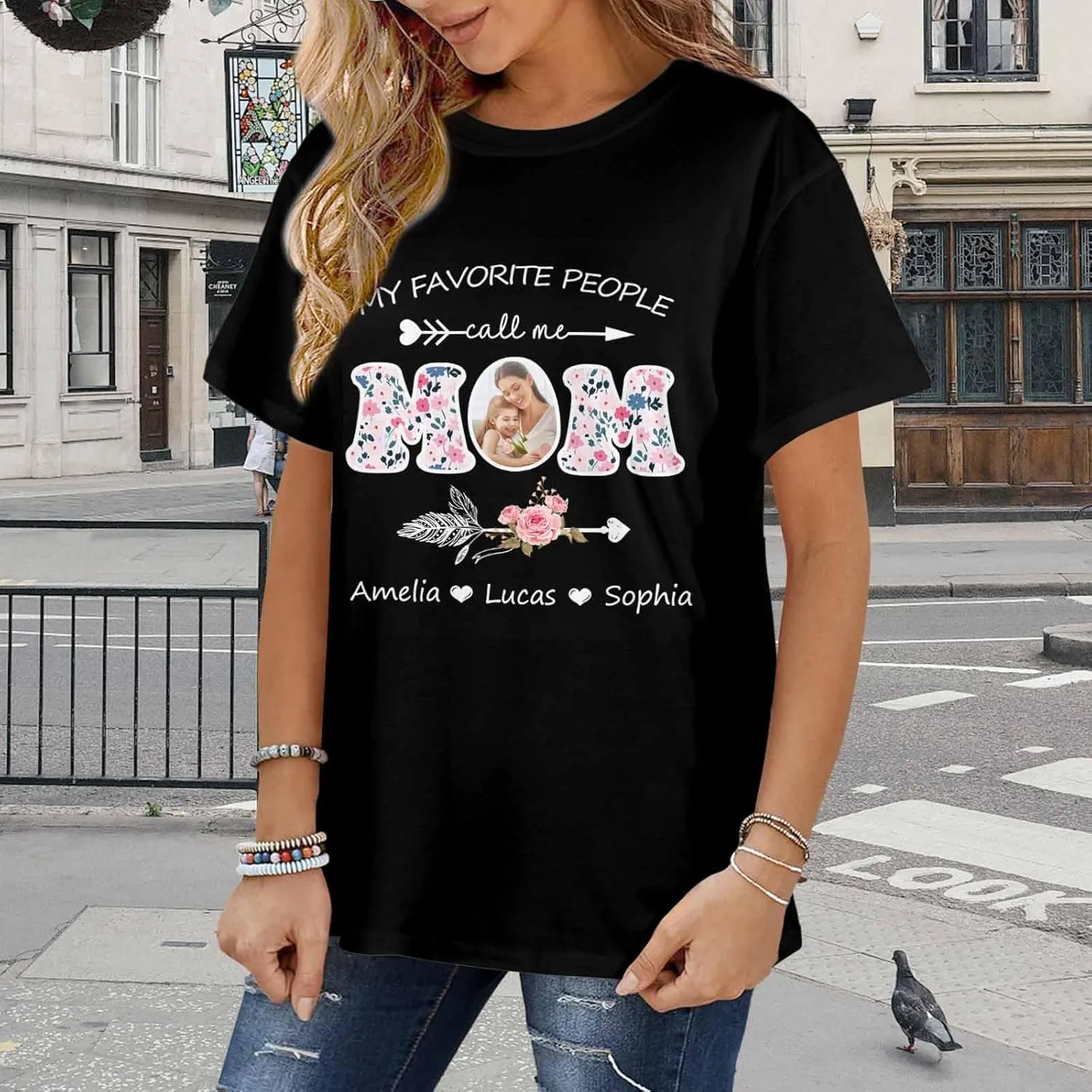 Custom T Shirts for Mom Mama Grandma Personalized Shirt with Photo Customized Name Tee Unique Gifts for Mothers Day