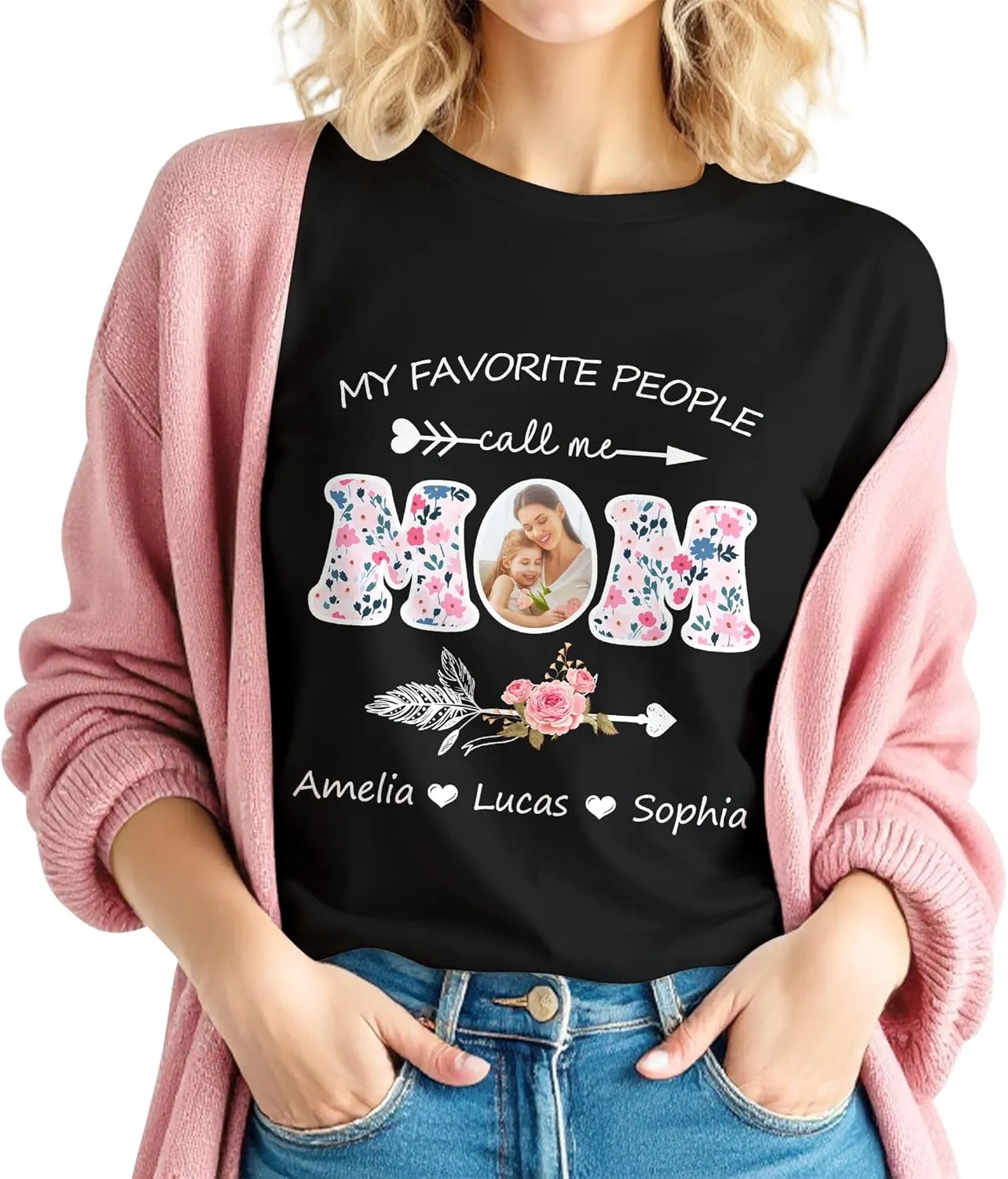 Custom T Shirts for Mom Mama Grandma Personalized Shirt with Photo Customized Name Tee Unique Gifts for Mothers Day
