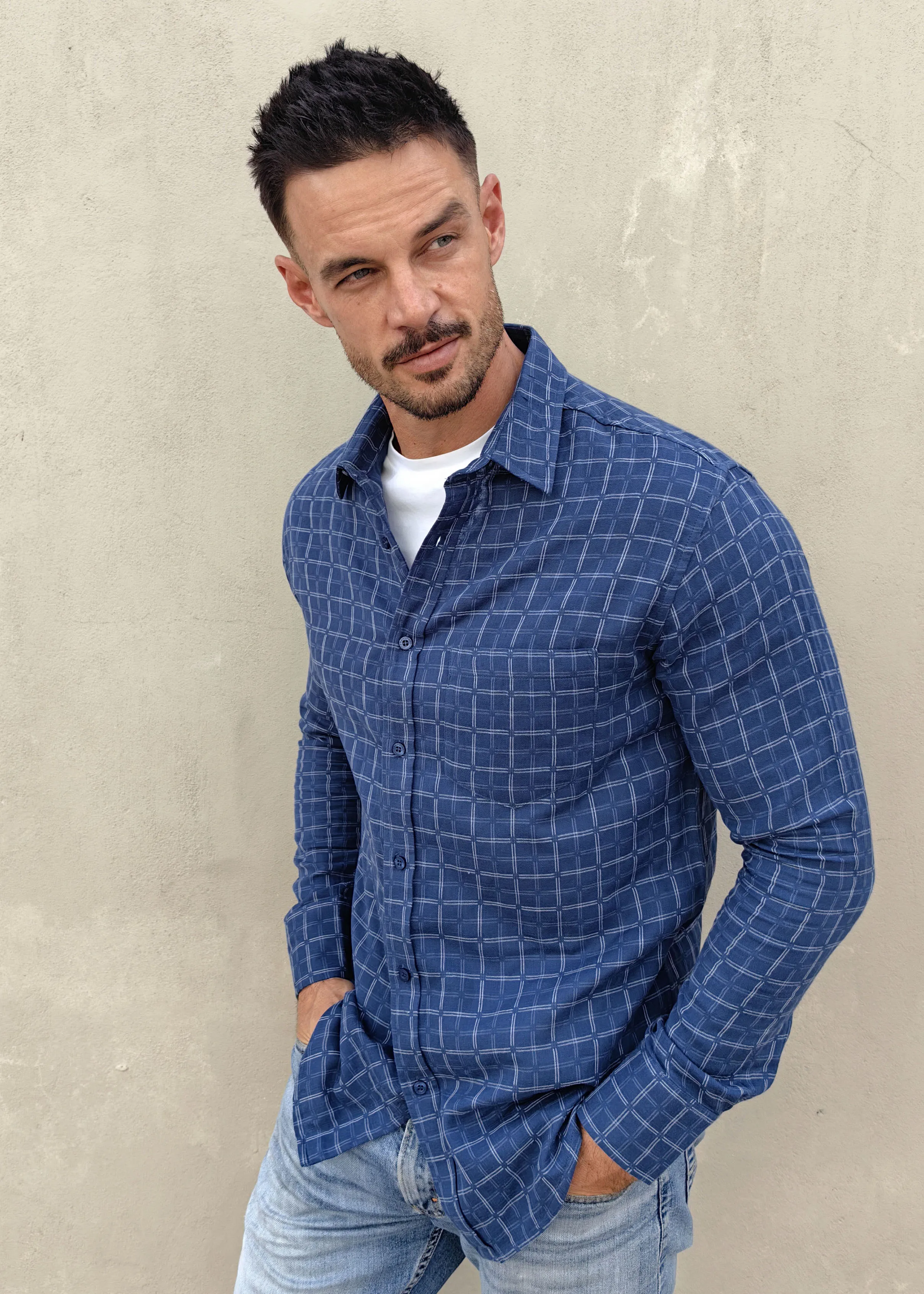 Dash Out Mens' Cotton Shirt in Blue