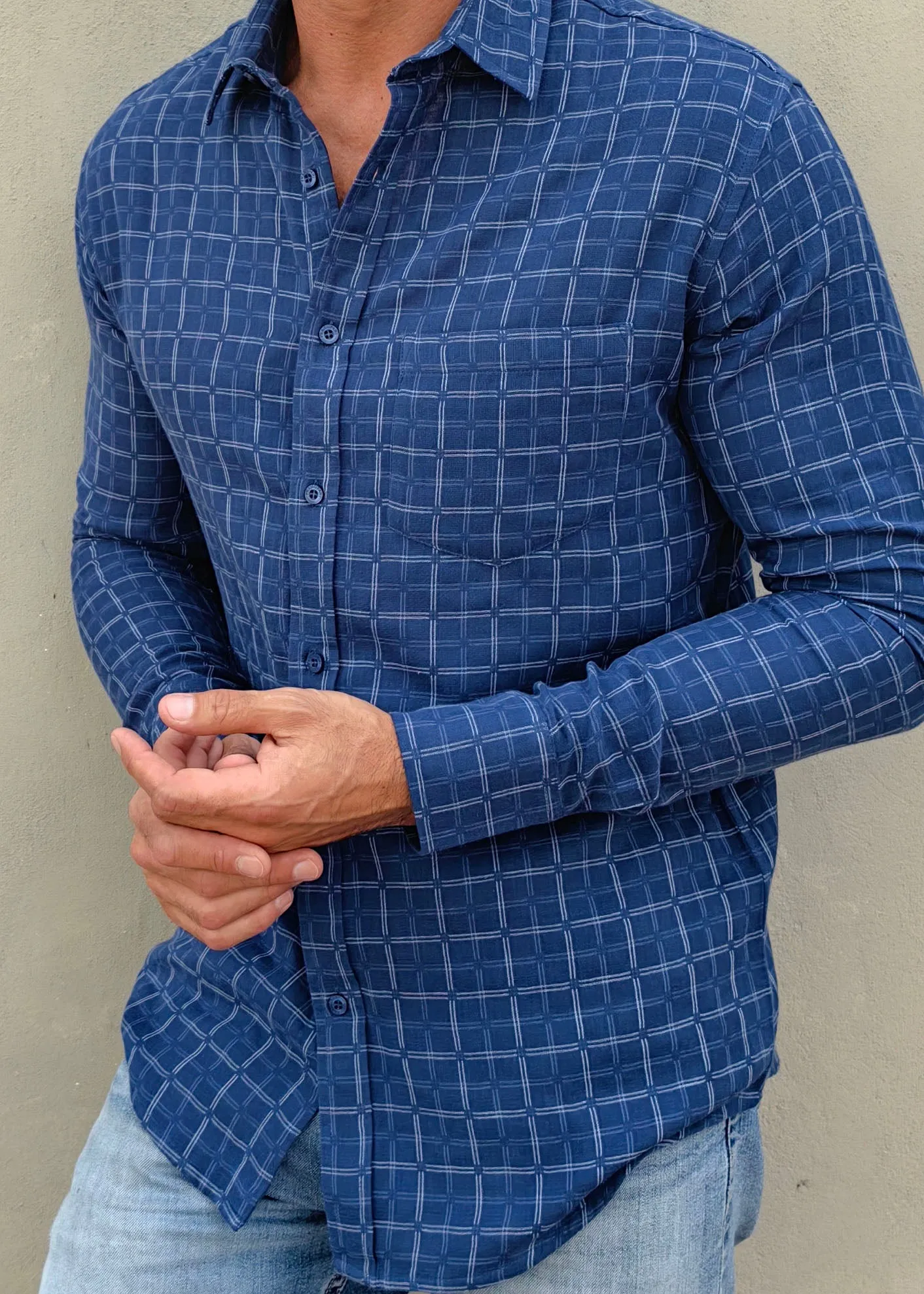 Dash Out Mens' Cotton Shirt in Blue