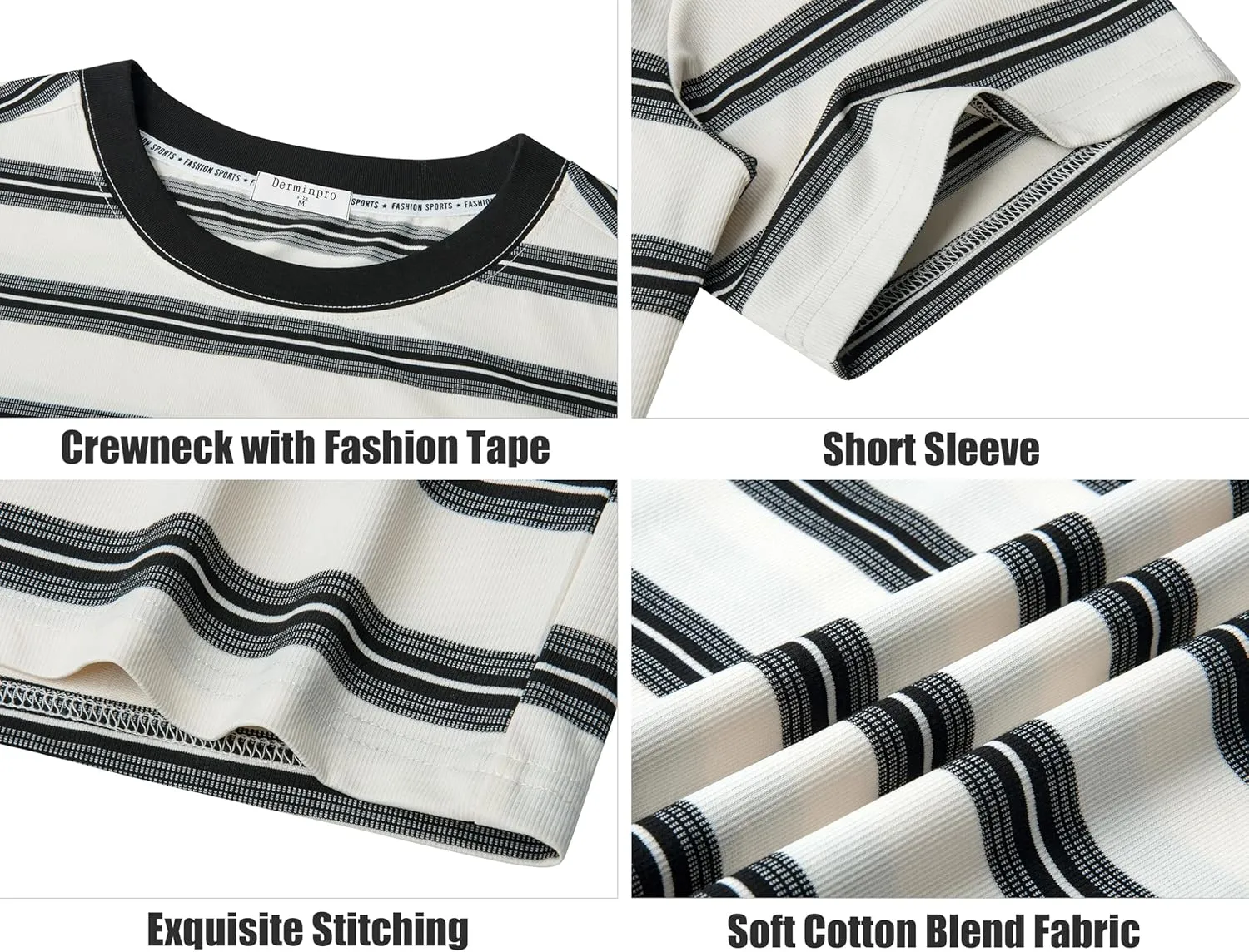 Derminpro Men's Stripe Polo Shirts Short Sleeve Loose Fit Collared T-Shirts