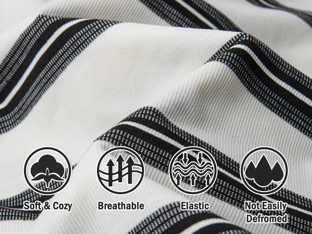 Derminpro Men's Stripe Polo Shirts Short Sleeve Loose Fit Collared T-Shirts