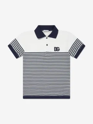 Dolce & Gabbana Boys Striped Logo Polo Shirt in Navy
