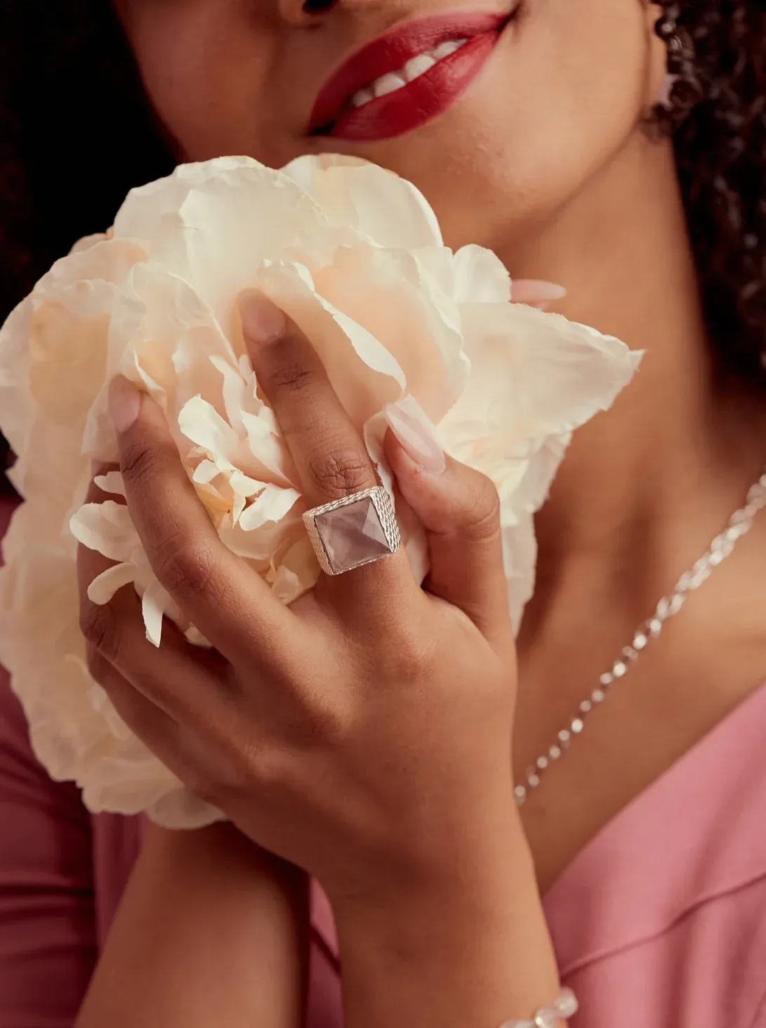 Glimmer Ring - Silver & Rose Quartz
