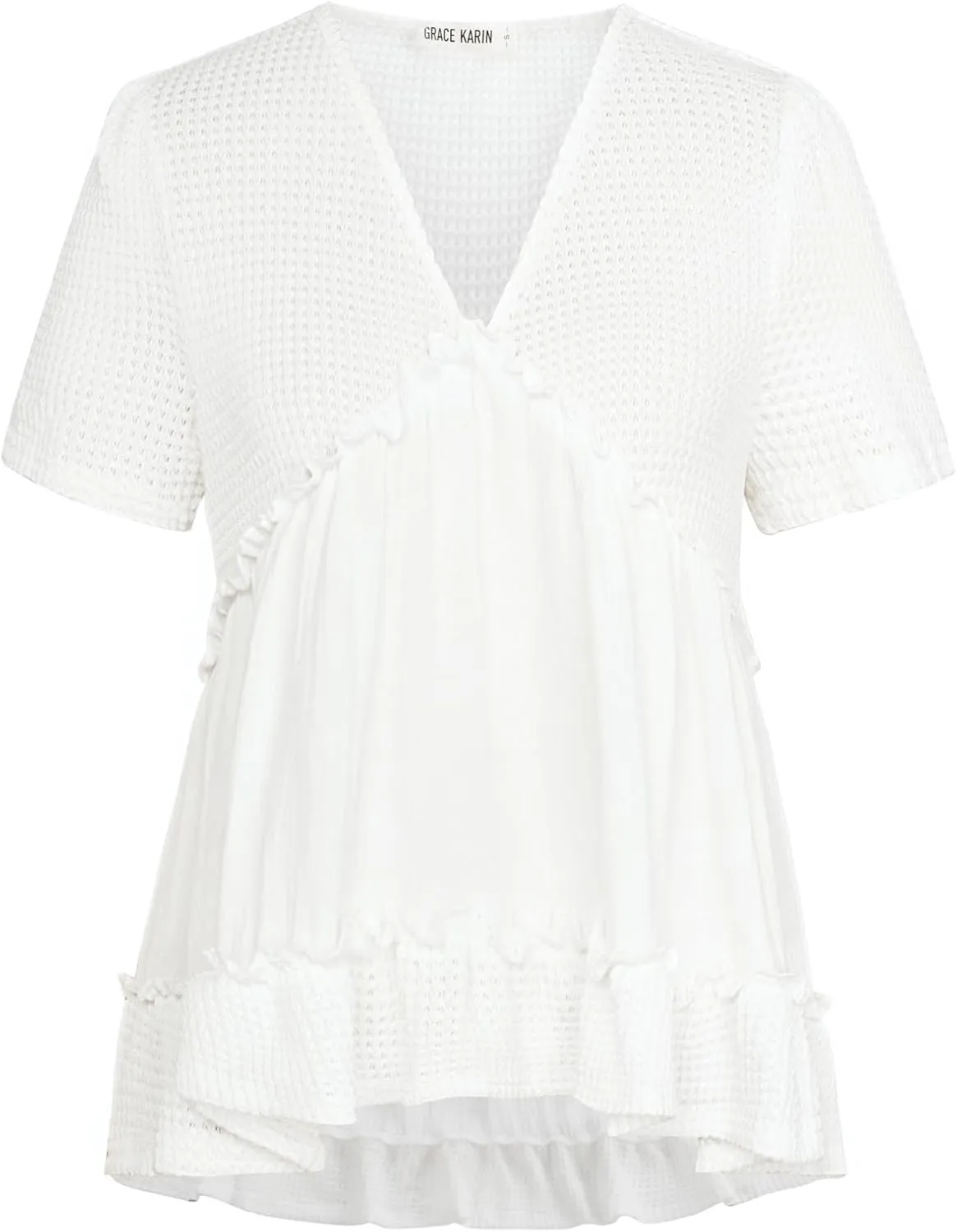 GRACE KARIN Short Sleeve Blouse for Women 2025 Casual V-Neck Ruffle Tops