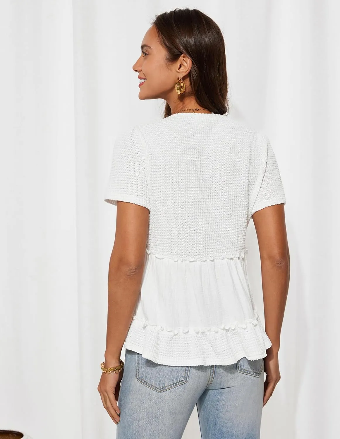 GRACE KARIN Short Sleeve Blouse for Women 2025 Casual V-Neck Ruffle Tops