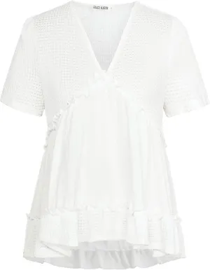 GRACE KARIN Short Sleeve Blouse for Women 2025 Casual V-Neck Ruffle Tops