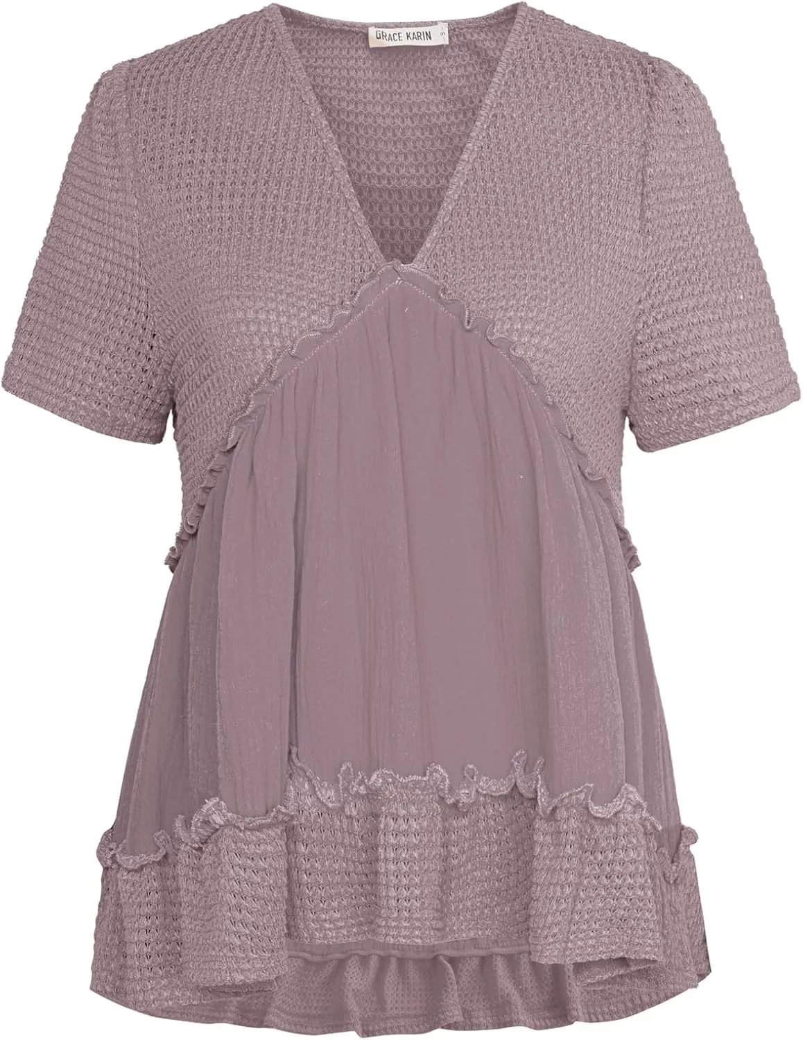 GRACE KARIN Short Sleeve Blouse for Women 2025 Casual V-Neck Ruffle Tops