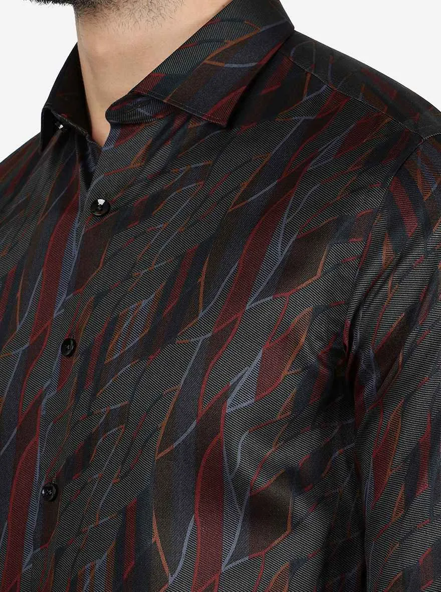 Grey & Maroon Printed Slim Fit Party Wear Shirt | JB Studio