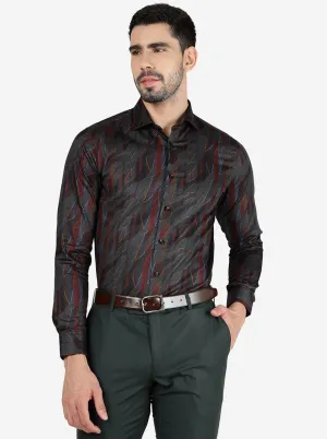 Grey & Maroon Printed Slim Fit Party Wear Shirt | JB Studio