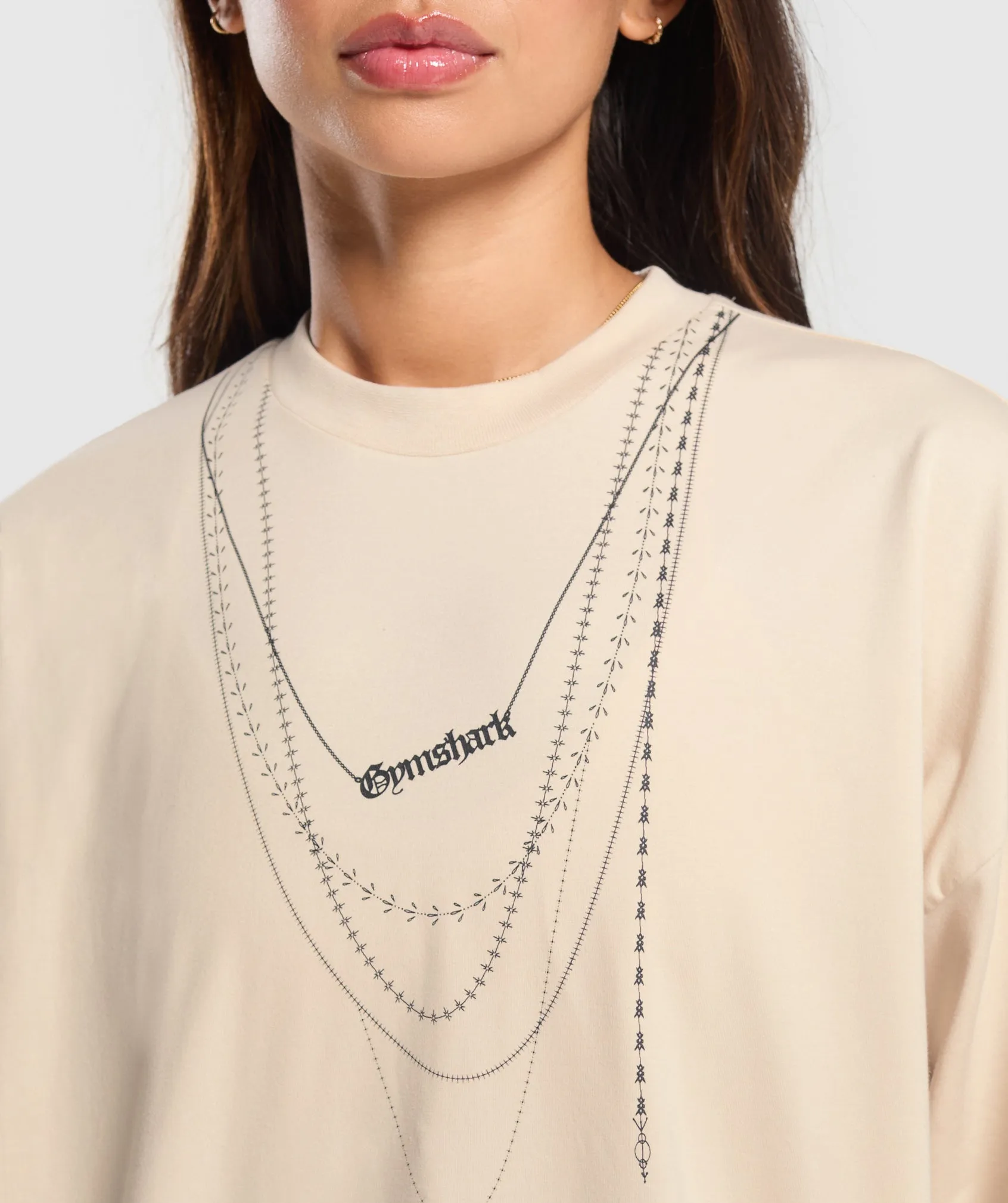 Gymshark Elevate Chain Oversized T-Shirt - Cream Beige