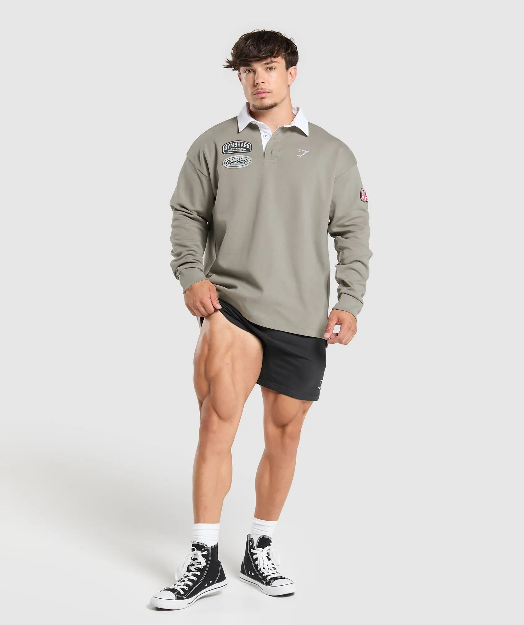 Gymshark Rugby Shirt - Linen Brown/White