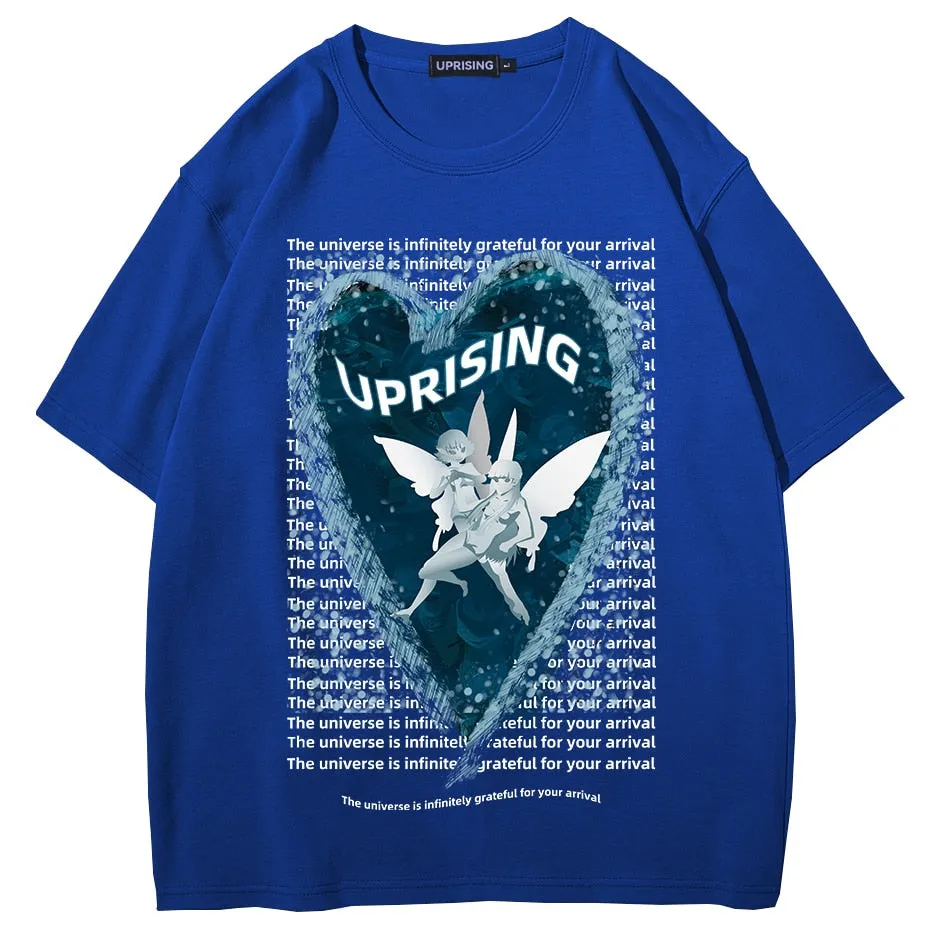 Hip Hop Streetwear Oversize T-shirt Angel Boy Thinking Letter Print T-shirt Mens Harajuku Cotton Short Sleeve Tops Tees