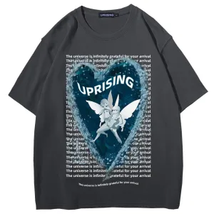 Hip Hop Streetwear Oversize T-shirt Angel Boy Thinking Letter Print T-shirt Mens Harajuku Cotton Short Sleeve Tops Tees