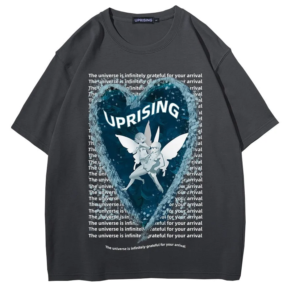 Hip Hop Streetwear Oversize T-shirt Angel Boy Thinking Letter Print T-shirt Mens Harajuku Cotton Short Sleeve Tops Tees