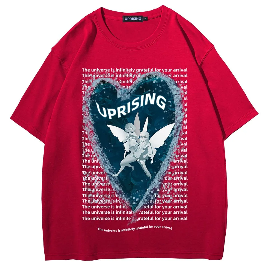 Hip Hop Streetwear Oversize T-shirt Angel Boy Thinking Letter Print T-shirt Mens Harajuku Cotton Short Sleeve Tops Tees