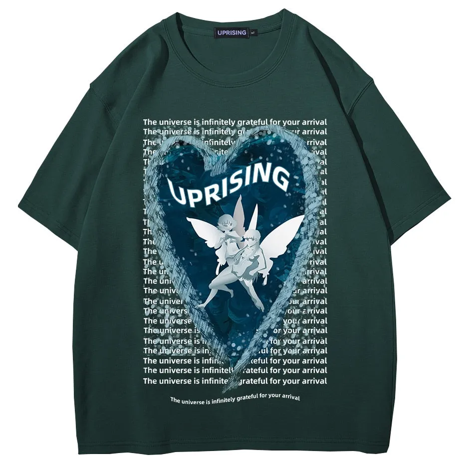 Hip Hop Streetwear Oversize T-shirt Angel Boy Thinking Letter Print T-shirt Mens Harajuku Cotton Short Sleeve Tops Tees
