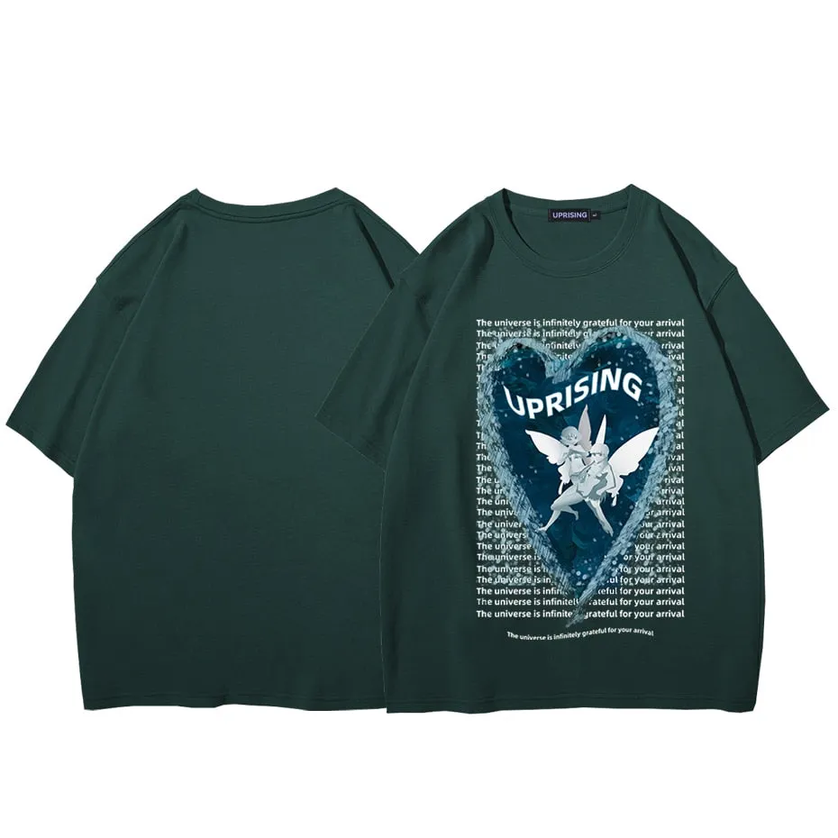 Hip Hop Streetwear Oversize T-shirt Angel Boy Thinking Letter Print T-shirt Mens Harajuku Cotton Short Sleeve Tops Tees