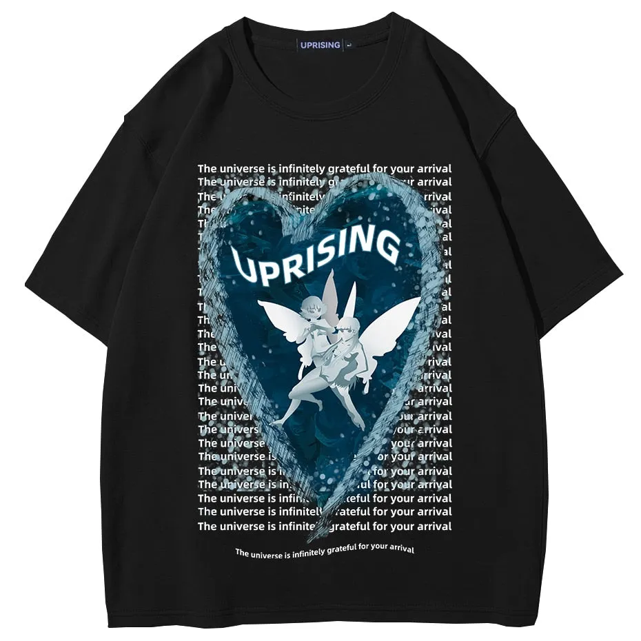 Hip Hop Streetwear Oversize T-shirt Angel Boy Thinking Letter Print T-shirt Mens Harajuku Cotton Short Sleeve Tops Tees