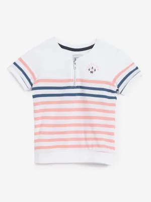 HOP Kids Peach Striped Pure-Cotton T-Shirts
