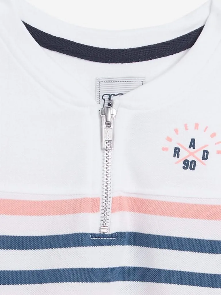 HOP Kids Peach Striped Pure-Cotton T-Shirts