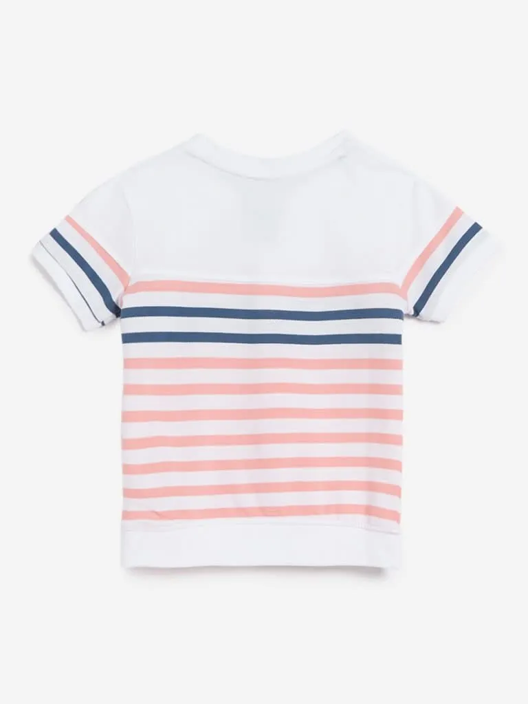HOP Kids Peach Striped Pure-Cotton T-Shirts