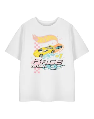 Hot Wheels Race To Win Girls White Short Sleeved T-Shirt