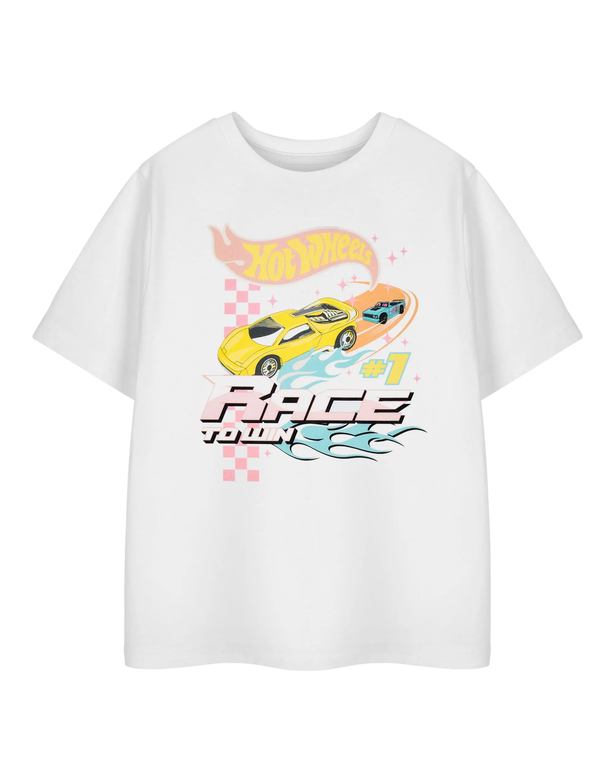 Hot Wheels Race To Win Girls White Short Sleeved T-Shirt