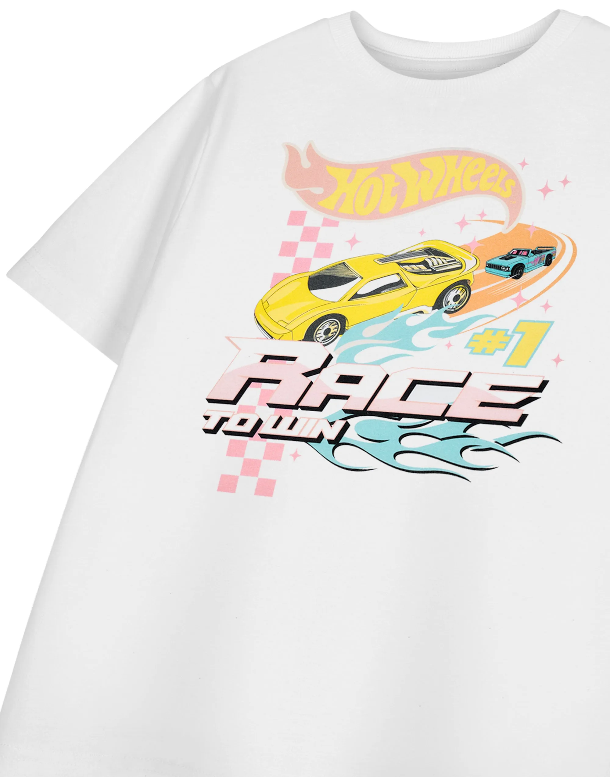 Hot Wheels Race To Win Girls White Short Sleeved T-Shirt
