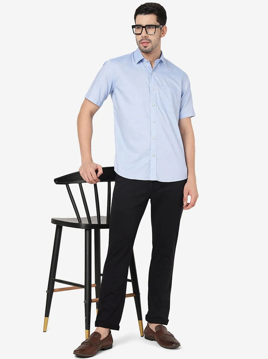 Light Blue Solid Slim Fit Semi Casual Shirt | JadeBlue