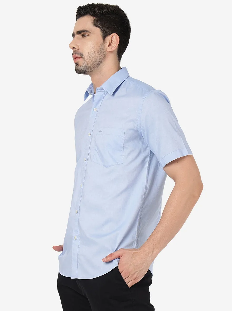 Light Blue Solid Slim Fit Semi Casual Shirt | JadeBlue
